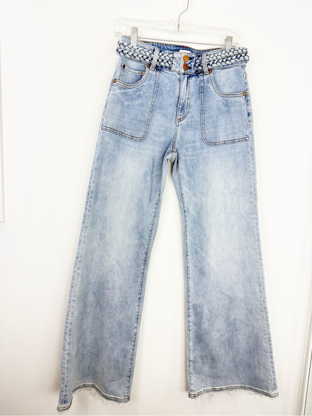 Alice + Olivia Juno Braided Wide Leg Jeans Fray Hem Size 28